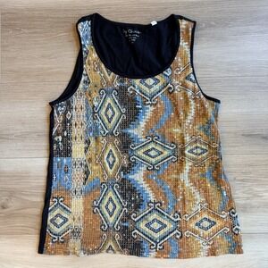 Chico's Women's Y2K Western Sequin Scoop Neck Tank Top Size 1 Medium 8